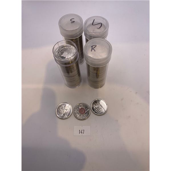 3x Tubes of Assorted Canadian Specialty Quarters + 1x Tube Canadian Regular Quarters