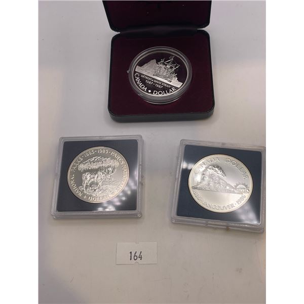 3x Canadian Silver Dollars (1985 + 1986 + 1987) 23.3g 50% Silver/each