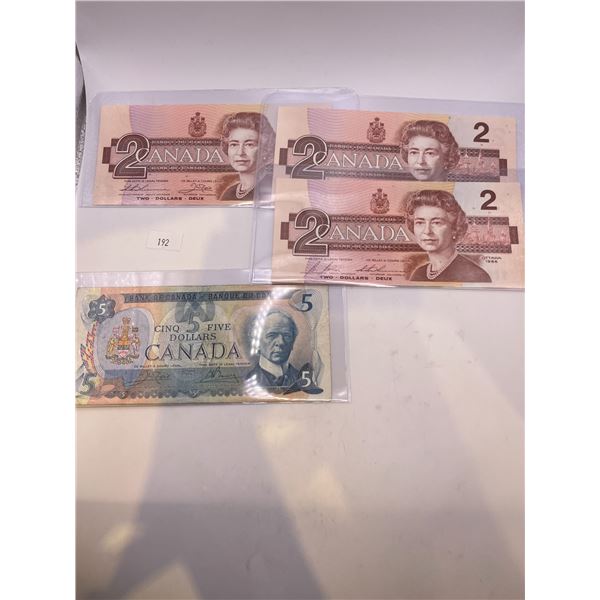 Canadian Banknotes (3x 1986 $2, 1x 1973 $1)