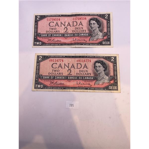 2x Canadian 1954 $2 Banknotes *Modified Portrait*