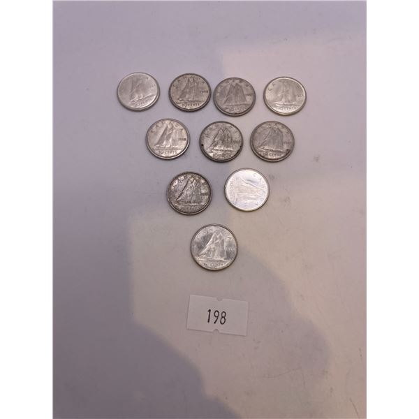 10x Canadian Pre-1967 Dimes (2.33g 80% Silver/each)
