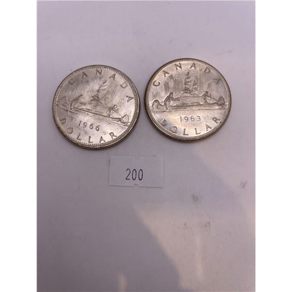 2x Canadian Silver Dollar, 1963 + 1966 (23.3g 80% Silver/each)