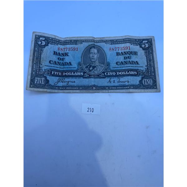 1937 Canadian $5 Banknote