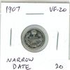 Image 1 : 1907 Canadian Silver 5 Cents. Narrow Date variety. VF-20.