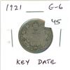 1921 Silver 25 Cents. Key Date. Mintage of 597,337. G-6.