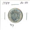 1944 Silver 25 Cents. World War II issue. AU-50. Bright White.
