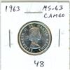 Image 1 : 1963 Silver 25 Cents. MS-63. Cameo. Bright White.