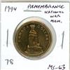 Image 1 : 1994 National War Memorial Loonie Dollar. MS-63 from an original roll.