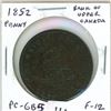 Image 1 : Province of Canada. 1852 Bank of Upper Canada One Penny Token. Pre-Confederation Token. PC-6B5. F-12