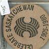 Image 2 : Celebrate Saskatchewan 1905 – 1980 large Wooden Nickel. Issued by the town of Esterhazy.