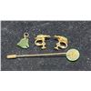 Image 4 : Vintage clip earrings, w/ BC jade stones, BC jade pendant & BC jade stick pin
