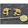 Image 5 : Vintage clip earrings, w/ BC jade stones, BC jade pendant & BC jade stick pin