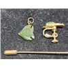 Image 6 : Vintage clip earrings, w/ BC jade stones, BC jade pendant & BC jade stick pin