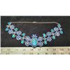 Image 1 : Vintage blue glass & blue rhinestones choker necklace, designer label, marked - 17"L adjustable