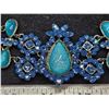 Image 3 : Vintage blue glass & blue rhinestones choker necklace, designer label, marked - 17"L adjustable