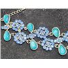 Image 4 : Vintage blue glass & blue rhinestones choker necklace, designer label, marked - 17"L adjustable