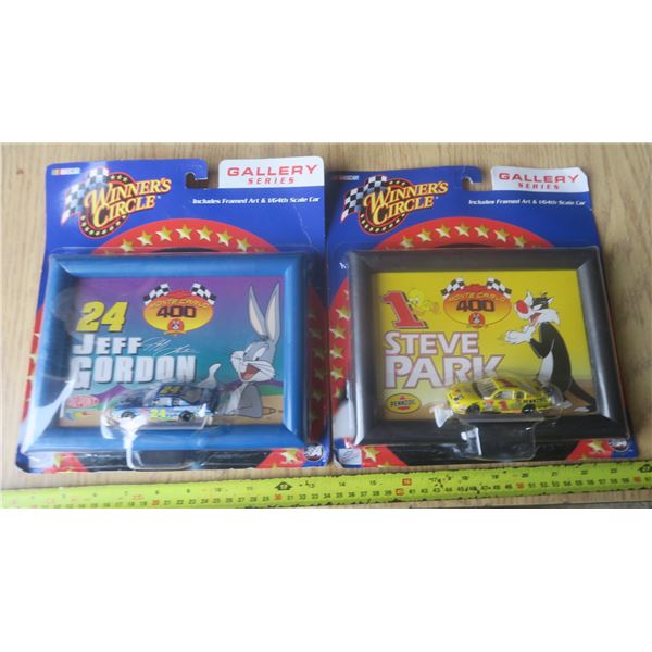 2 winner's circle diecast cars and artwork-bugs bunny and sylvester