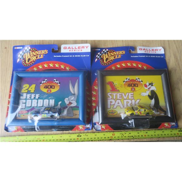 2 winner's circle diecast cars and artwork-bugs bunny and sylvester