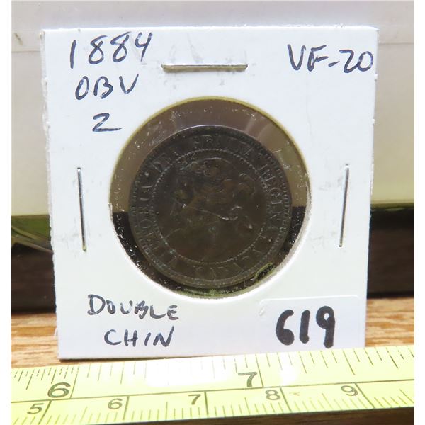 1884 Canadian Victorian Large Cent. Obverse 2 (Double Chin). VF-20.