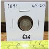 Image 1 : 1891 Canadian Victorian Silver 5 Cents. VF-20.