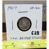 Image 1 : 1907 Canadian Silver 5 Cents. Last Silver 5 Cents minted in Britain. VF-20.