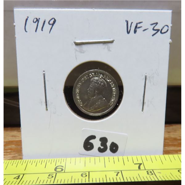 1919 Canadian Silver 5 Cents. VF-30.