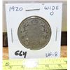 Image 1 : 1920 Wide 0 Canadian Silver 50 Cents. VG-8. Scarce variety.