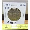 Image 1 : 1958 Dot Canadian Silver 50 Cents. VF-20. Scarce.