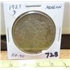 Image 1 : U.S. 1921D Morgan Silver Dollar. Denver Mint. EF-40.