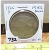 Image 1 : U.S. 1926D Silver Peace Dollar. Denver Mint. AU-50.