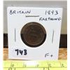 Image 1 : Great Britain. 1893 Farthing. Queen Victoria. F+.