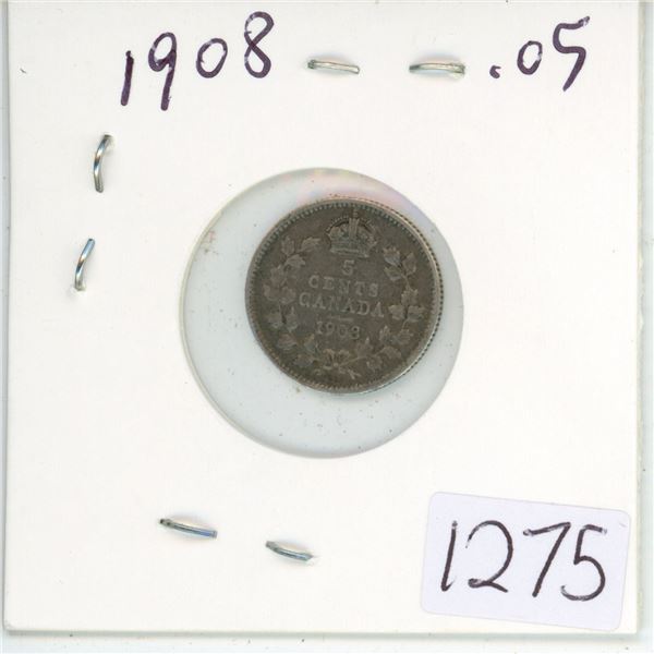 1908 Canadian 5 cent silver coin Schmalz Auctions
