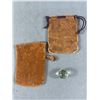 Image 1 : Early Glass Marble & 2 Early 1900's Leather Money Pouches