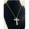 Image 1 : Lovely Vintage Sterling Silver w/ Blue Topaz Quartz Stones Cross Pendant w/ Chain Necklace