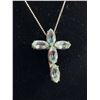 Image 2 : Lovely Vintage Sterling Silver w/ Blue Topaz Quartz Stones Cross Pendant w/ Chain Necklace
