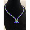 Image 2 : Vintage .950 Sterling Silver w/ Genuine Lapis Lazuli & Malachite Stone Choker Necklace w/ Hinged Pen
