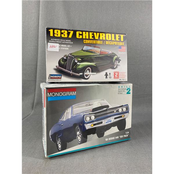 2 Car Models In Sealed Boxes - 1/32 Scale '37 Chevorlet Convertible & 1/24 Scale '69 Dodge 440 "Six 