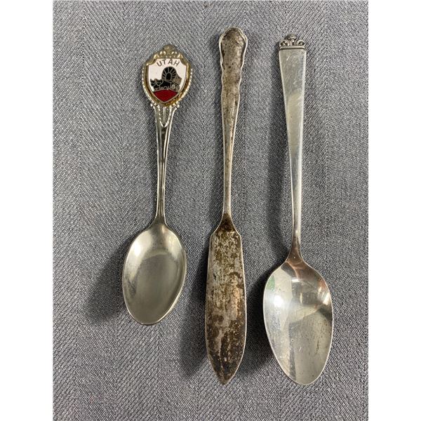 2 Sterling Silver Miniature Spoons & Miniature Butter Knife