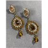 Image 2 : 2 Pairs Of Vintage Glass/ Rhinestone Large Dangle Earrings, Each 3 1/2" - 4 1/2" L