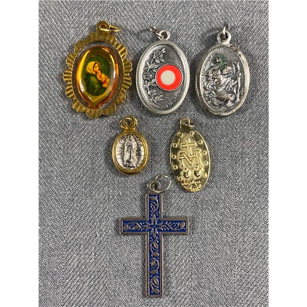 Vintage Cross & Religious Pendants, One Marked S 925, Original Patina