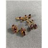 Image 1 : Stunning Vintage Amethyst Rhinestone Floral Brooch & Matching Clip Back Earrings