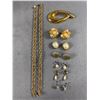 Image 1 : 7 Signed Vtg Jewelry Lot: Sarah Cov 45" Chain Necklace, Monet Hammared Brooch, 5 Clip Ons Coro etc