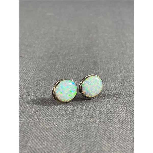 Sterling Silver Oval Opal Earrings, 9/16  x 7/16   Marked 925 & Tested