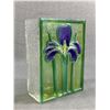 Image 2 : Vintage Art Glass Lot: Textured Brick Rectangle Green Purple Floral Flower Vase. 7"x5", 6 3/4 Swung 