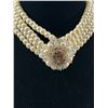 Image 2 : Lovely 4 Strands Pearls w/Embroidered Center Piece Choker Necklace, Self Adjusting Length