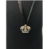 Image 2 : Vintage Rhinestones Crown Pendant w/ Black Cord Necklace Original Patina