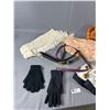 Image 2 : Vintage Clothing Lot. Scarves ( 1 is 100% Silk), Black Gloves and Belts. 1 Belt is St. Michael's Mad