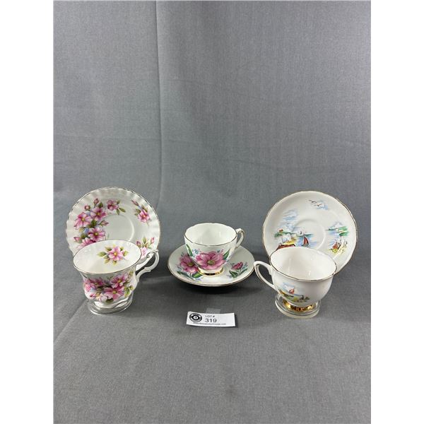 Lot Of 3 Vintage Fine Bone China Tea Cups & Saucers - Royal Trent, Colcloug & Royal Albert "Wild Ros