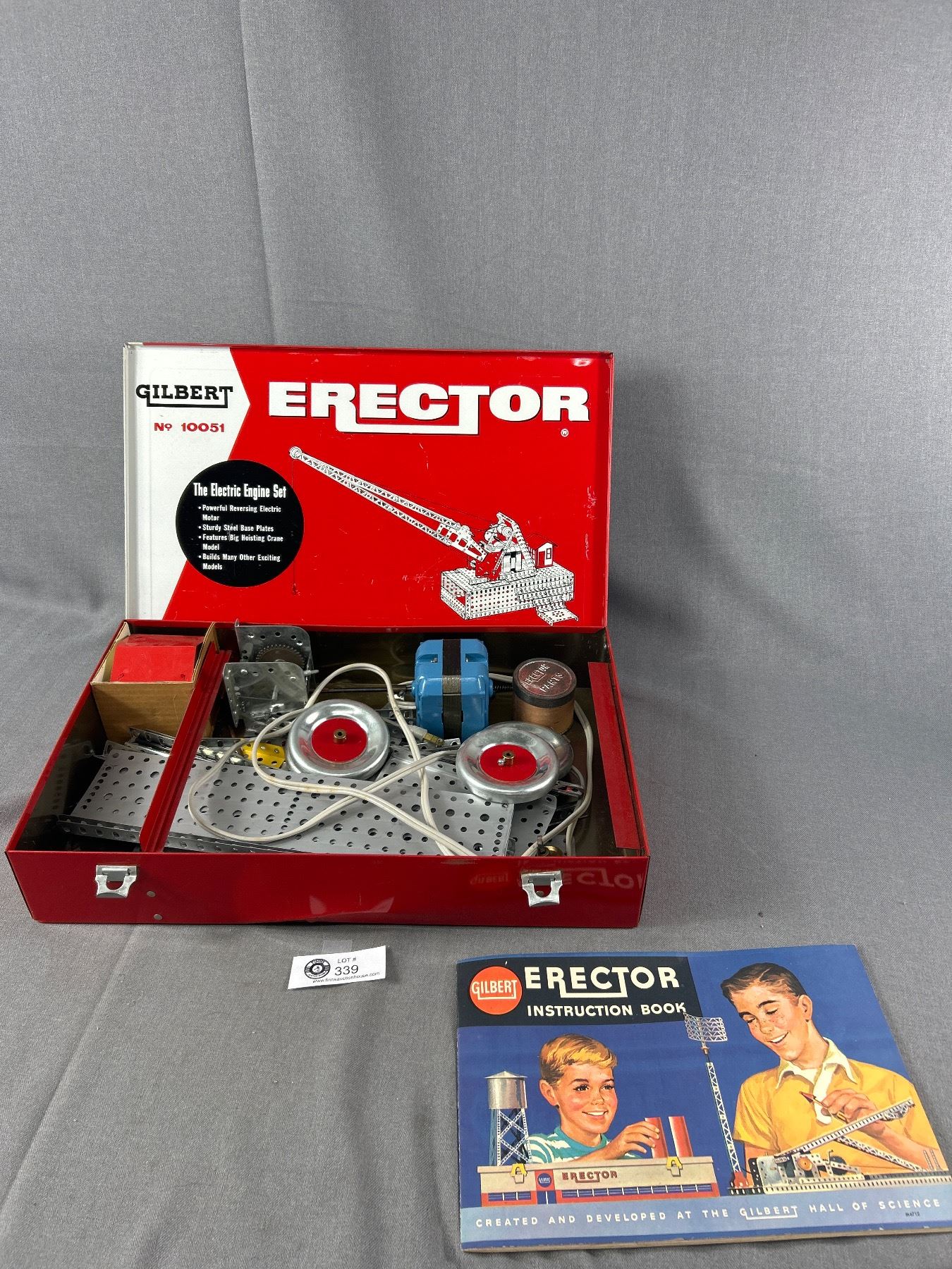 Erector Set Box Vintage Gilbert No.10051 Erector Set In Metal Box w/ Instructions