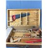 Image 2 : Vintage Lot - Tailors Ruler, Wood Tool Case & More